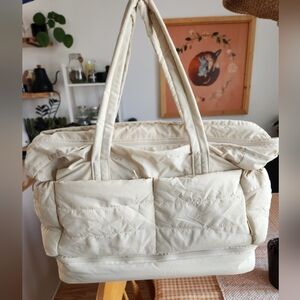 Quilted Puffer Cream Gym / Tote / Travel Bag